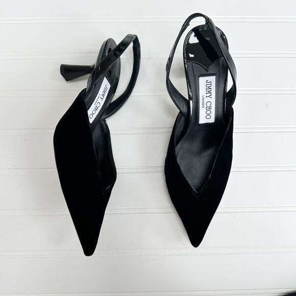 Jimmy Choo Maryanne Velvet Slingback Pumps Pointed Toe Patent Leather 36 - Picture 4 of 15